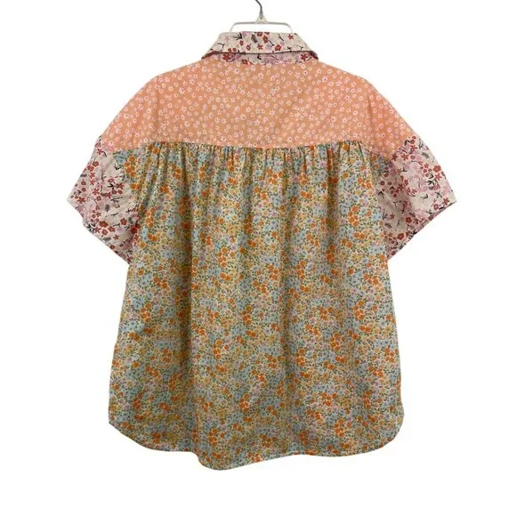 American Eagle Floral Patchwork Short Sleeve Button Down Womens Size Small - Picture 2 of 9